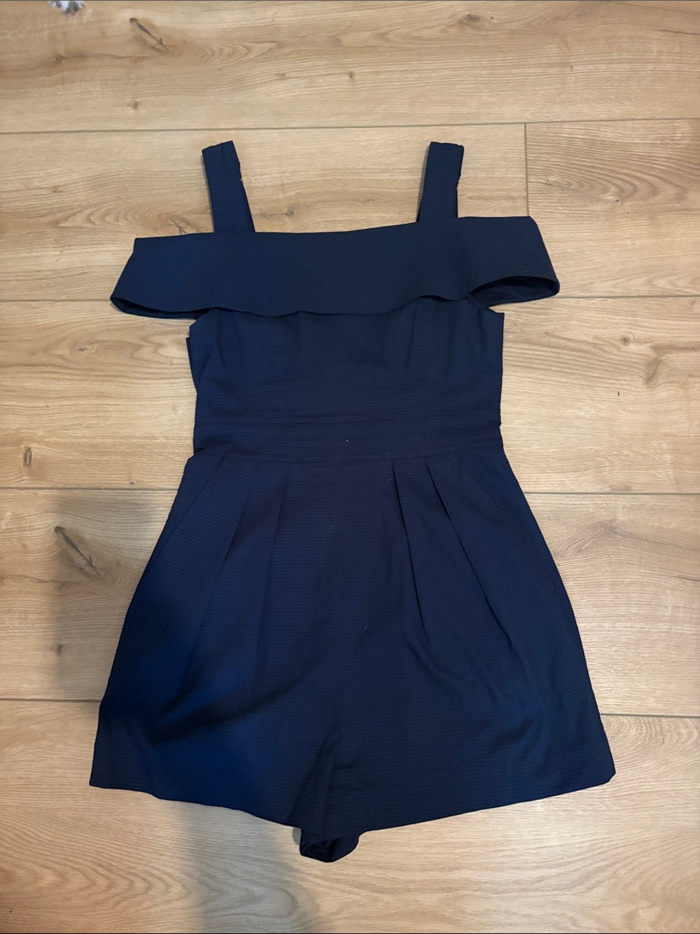 Tibi Navy seersucker cold shoulder Romper size 2